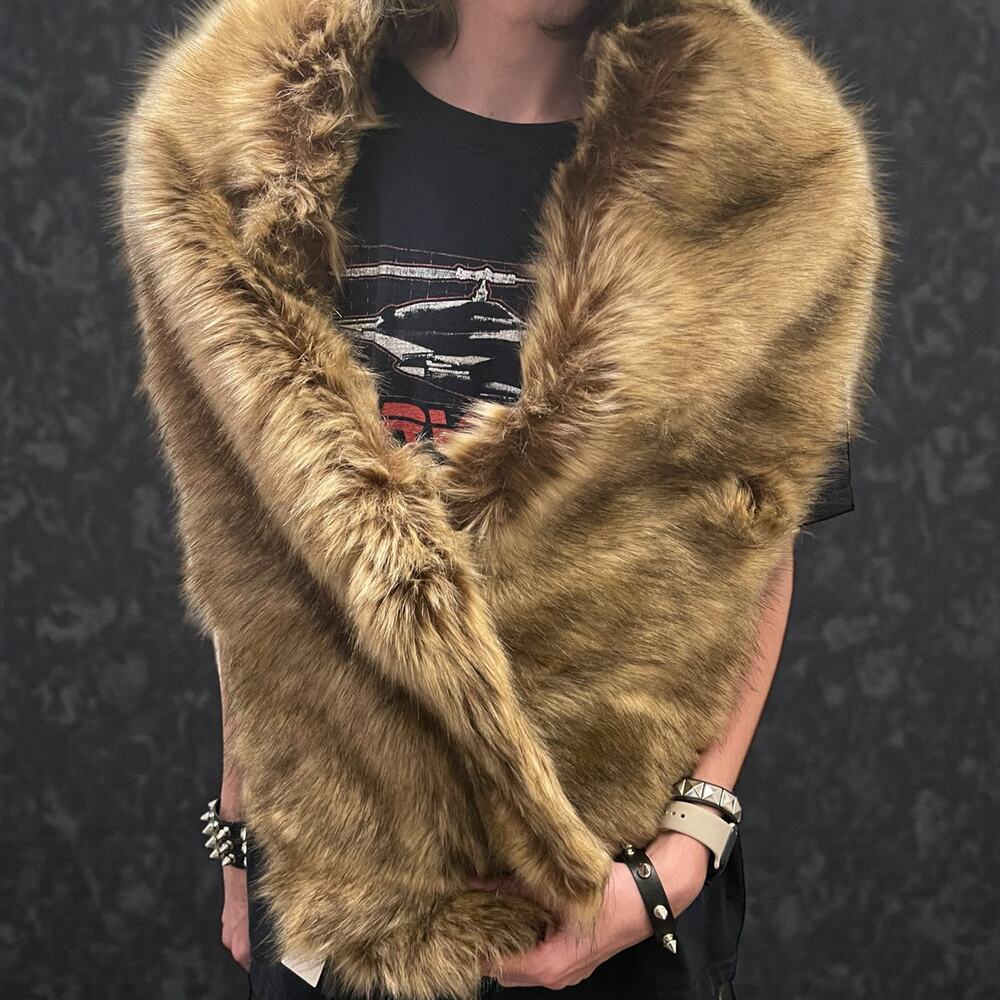 BABEYOND Faux Fur Stole Brown Long shoulder Shawl Glam Neck Warmer NEW - Picture 2 of 6